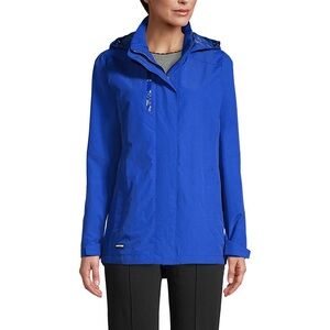 Lands End L blue jacket water repellent hood pockets lightweight